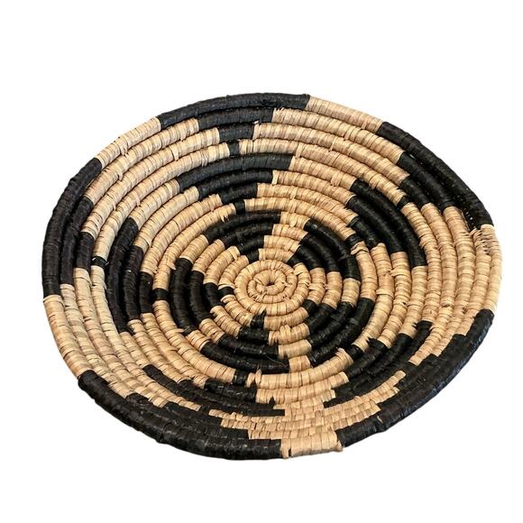 Handmade Seagrass Basket Set Black Tan Star Pattern Boho Rustic Country Africa - Picture 5 of 12